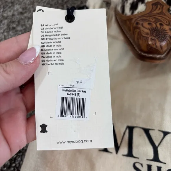 Myra HEELY WESTERN HAND-TOOLED MULES Size 7 Black and White NEW IN BAG