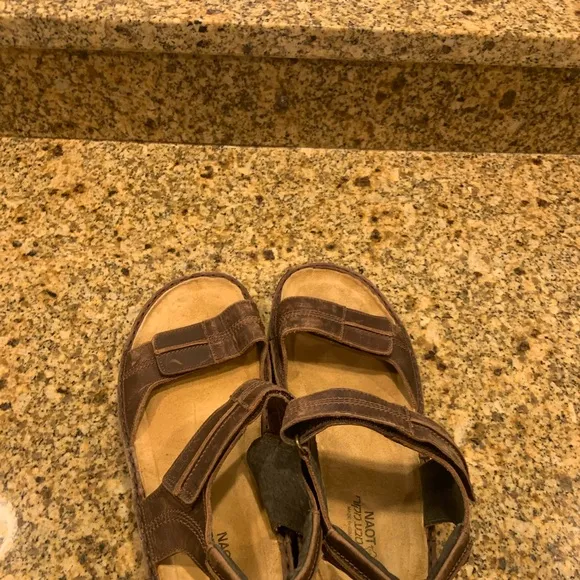 Naot Brown Comfort Ankle Strap Sandals Cork Sole 46 US 13 Israel Walking shoes