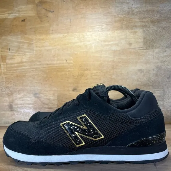 New Balance 515 SUEDE Womens Size 12 Shoes Sneakers Black/Gold Metallic WL515HRB
