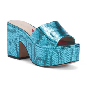 NEW CLAUDIA LISOTTA Made In Brazil Leather Naomi Platform Sandal blue 663mn