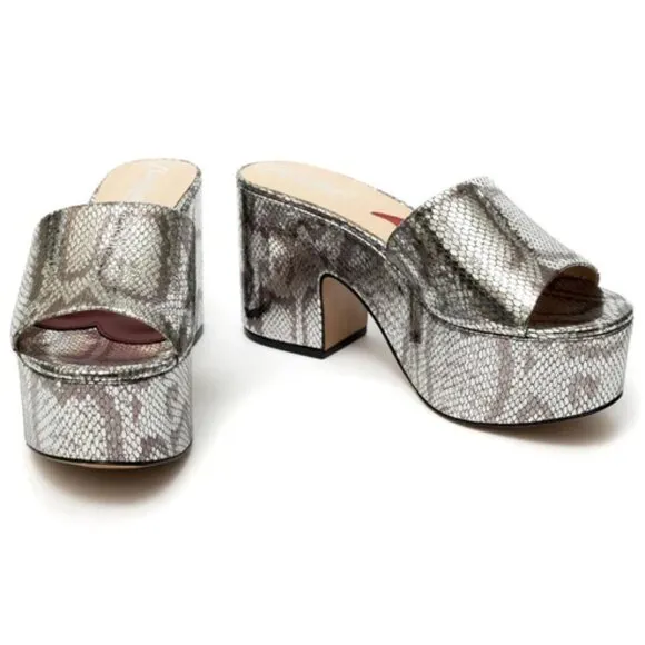 NEW CLAUDIA LISOTTA Made In Brazil Leather Naomi Platform Sandal silver 663mn