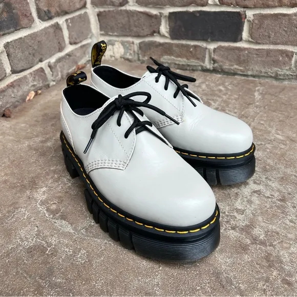 NEW Dr Marten Audrick 3 Eye Cobblestone Grey Platform Derby Shoes Sz 9