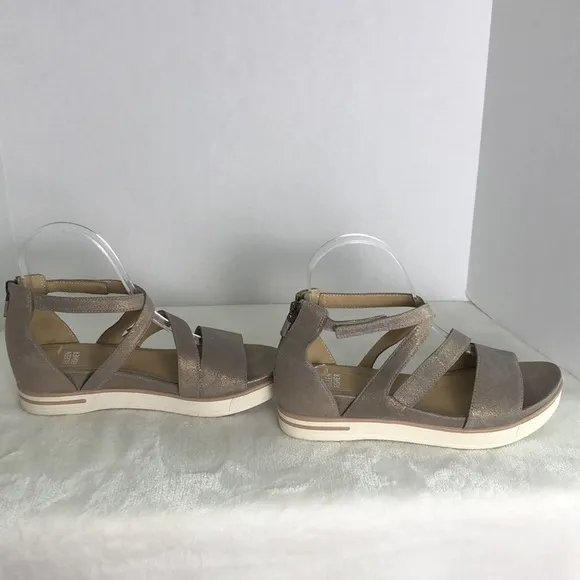 New EILEEN FISHER Women Size 7 Platinum Story Platform Wedge Sandals Zip Straps