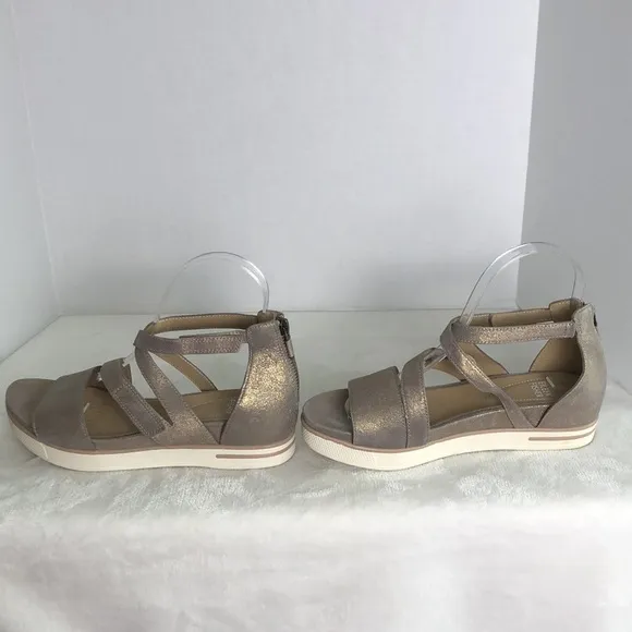New EILEEN FISHER Women Size 7 Platinum Story Platform Wedge Sandals Zip Straps