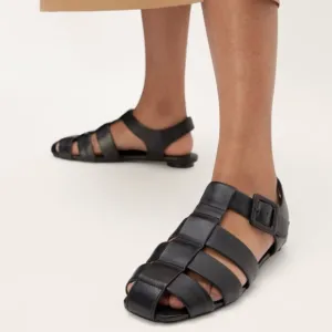 NEW Everlane Black Leather Fisherman Day Sandal in Soze 9.5