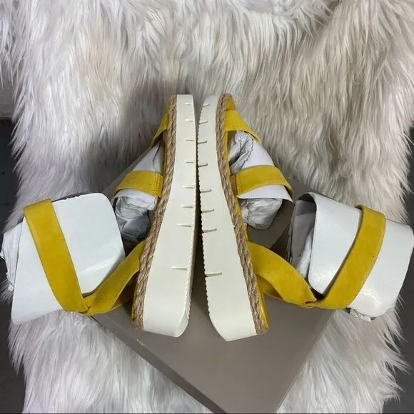 NEW Franco Sarto L-Jackson Sport sandals yellow suede leather platform 9