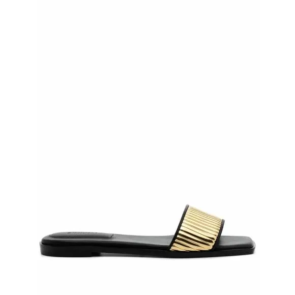 NEW JONATHAN SIMKHAI women's carter flat sandals in black/gold