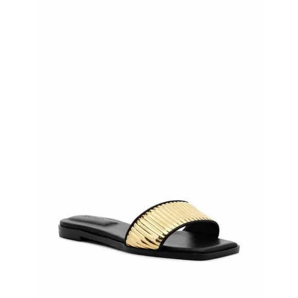 NEW JONATHAN SIMKHAI women's carter flat sandals in black/gold