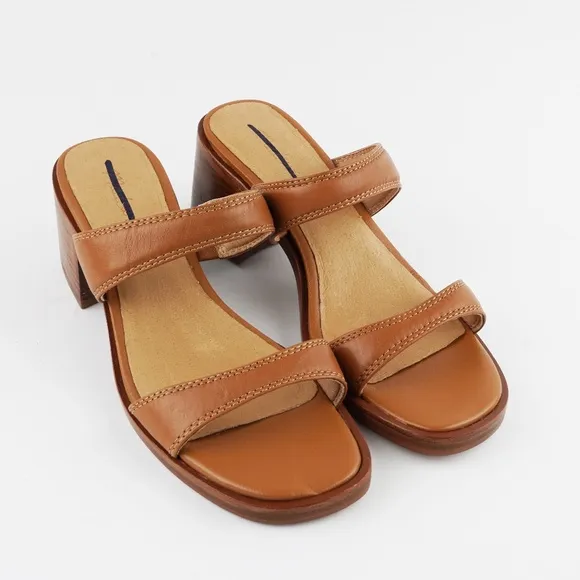 New MADEWELL The Saige Double-Strap Sandal in Leather in Desert Camel