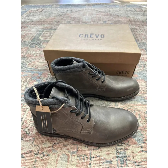 New Men`s Crevo Geoff Gray Leather Boots CV1423-020