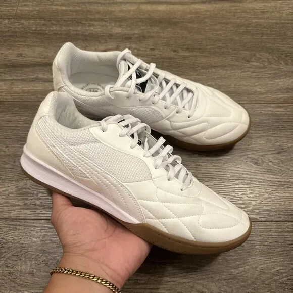 New Men's PUMA King Top IT Indoor Futsal Soccer Shoes Sz US 8.5 White 107349-02