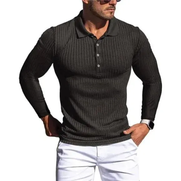 New Polo Shirts for Men Slim Fit Short Sleeve Long Sleeve-black