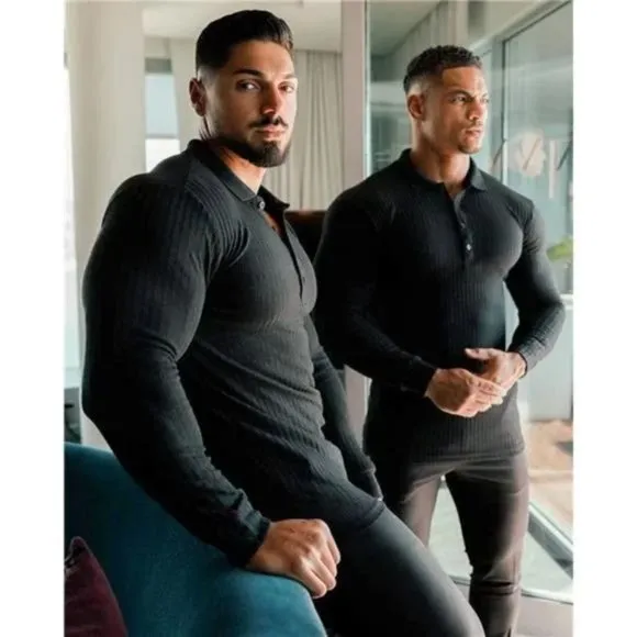 New Polo Shirts for Men Slim Fit Short Sleeve Long Sleeve-black