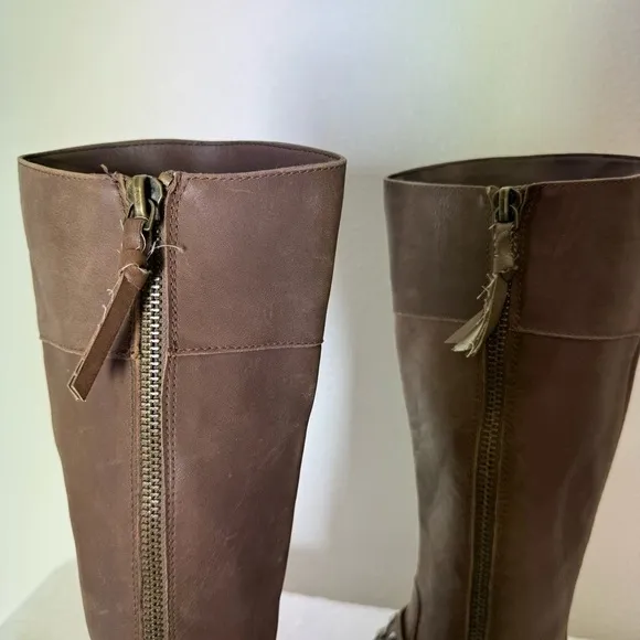 New! Retail $120 BP. Knee High Brown Leather Boots with Studded Design Size 6.5M