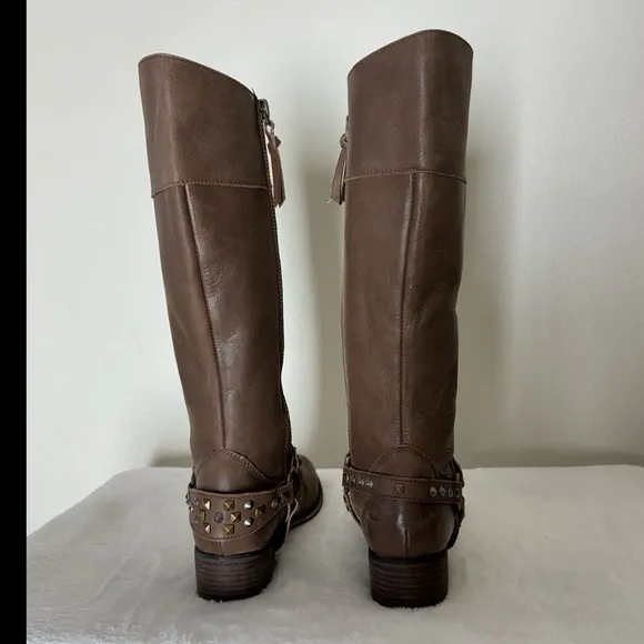 New! Retail $120 BP. Knee High Brown Leather Boots with Studded Design Size 6.5M