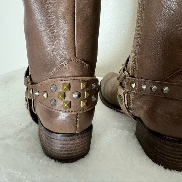 New! Retail $120 BP. Knee High Brown Leather Boots with Studded Design Size 6.5M