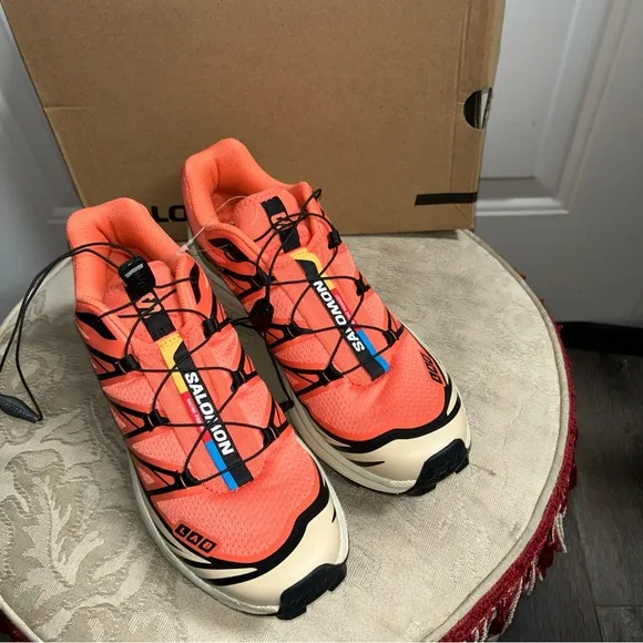 new Salomon XT-6 Unisex Living Coral/Black Cemen Running Shoes W-9.5/ M-8.5