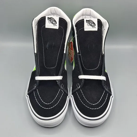 New* Vans Sk8 Hi Top Neon Green Flame Black Suede and True White Men's Size 11