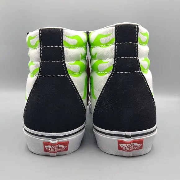 New* Vans Sk8 Hi Top Neon Green Flame Black Suede and True White Men's Size 11