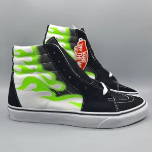 New* Vans Sk8 Hi Top Neon Green Flame Black Suede and True White Men's Size 11