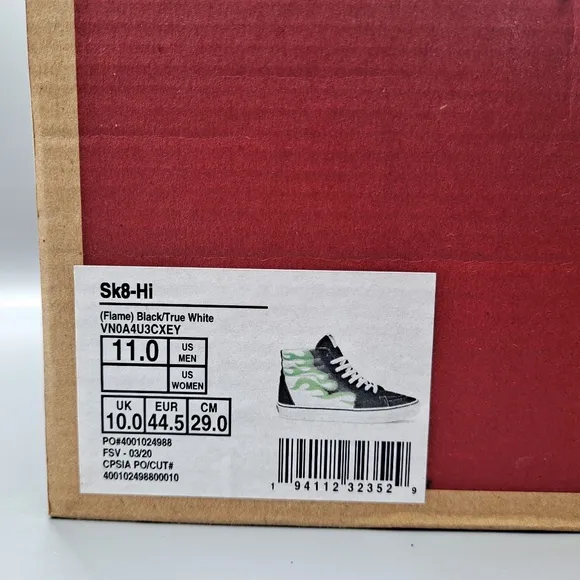 New* Vans Sk8 Hi Top Neon Green Flame Black Suede and True White Men's Size 11