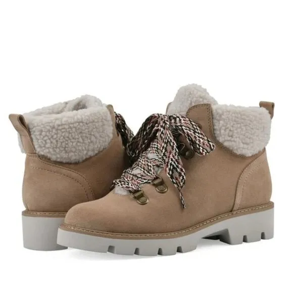 NEW WHITE MOUNTAIN Suede Gloving Oversized Lace Boots Beechwood women 462tn