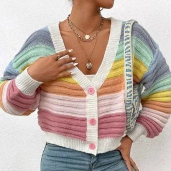 New Colorblock Button down Cardigan