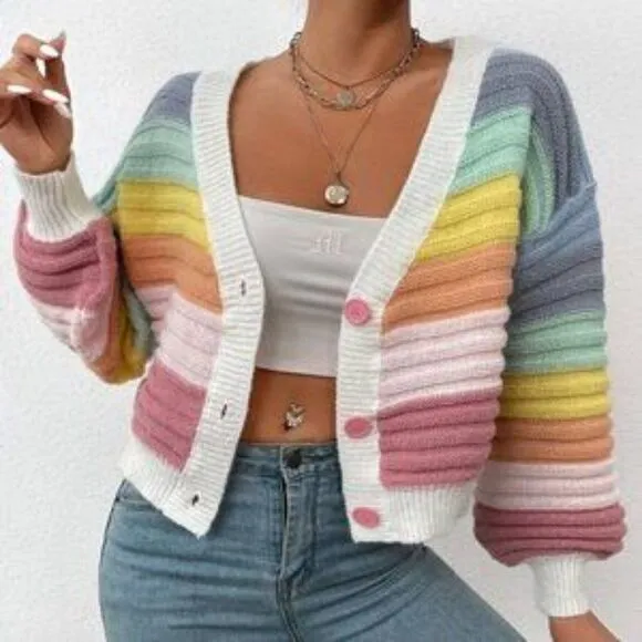 New Colorblock Button down Cardigan