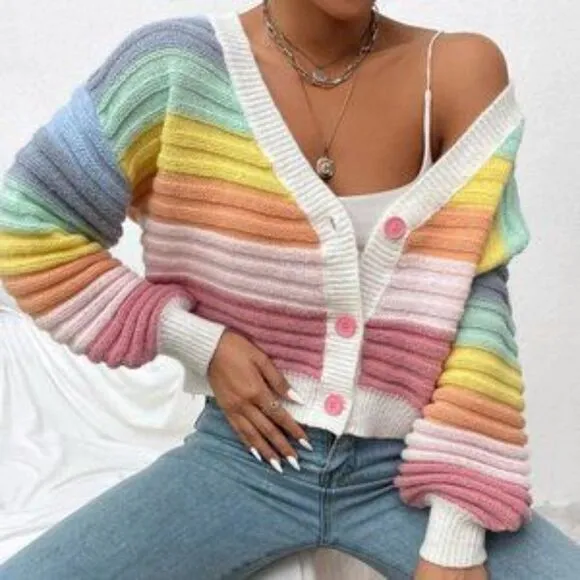 New Colorblock Button down Cardigan