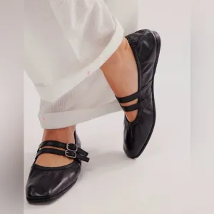NIB Free People Gemini Ballet Flat Black with Buckles Classic Staple