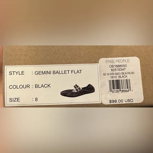 NIB Free People Gemini Ballet Flat Black with Buckles Classic Staple