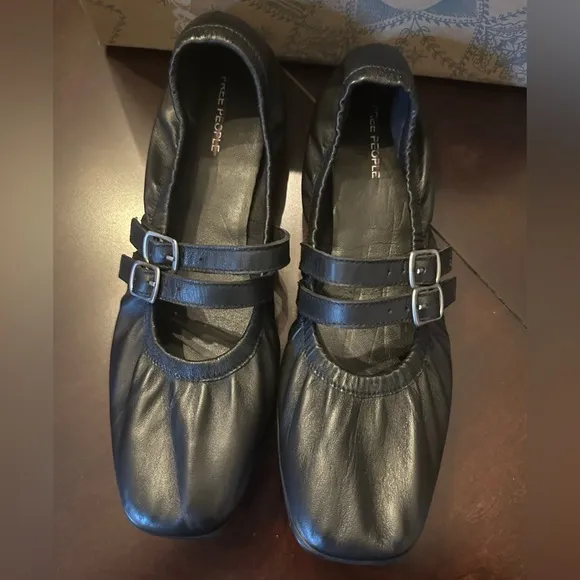NIB Free People Gemini Ballet Flat Black with Buckles Classic Staple