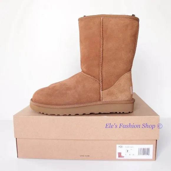NIB UGG Classic Short II Genuine Sheepskin Boots Chestnut Brown US 7 AUTHENTIC