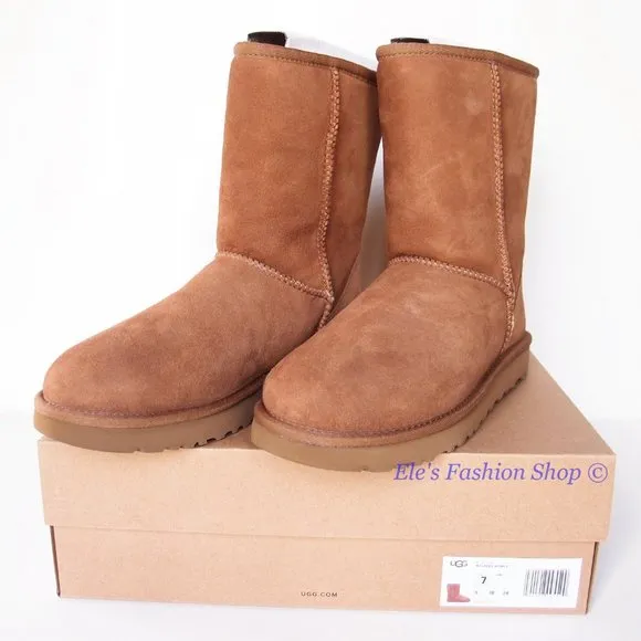 NIB UGG Classic Short II Genuine Sheepskin Boots Chestnut Brown US 7 AUTHENTIC