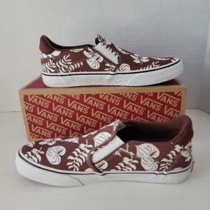 NIB VANS Asher DX Floral Party Root Beer Canvas Slip On Skate Shoes Men's US 10