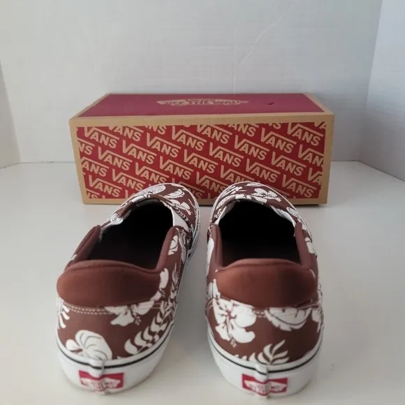 NIB VANS Asher DX Floral Party Root Beer Canvas Slip On Skate Shoes Men's US 10