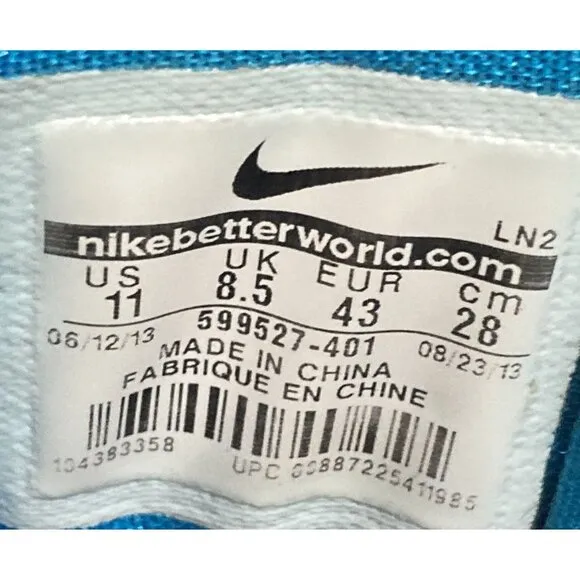 Nike 599527 Hyperdunk 2013 Men's Size 11 Blue Teal  Sneakers Basketball Shoes