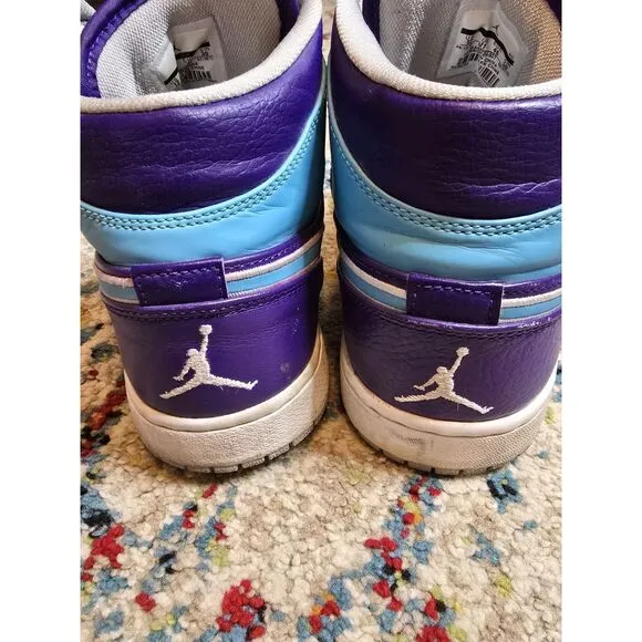 Nike Air Jordan 1 Mens Mid Hornets Purple Blue Shoes Sneaker 554724-507 Size 12
