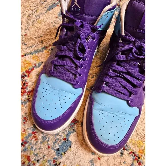 Nike Air Jordan 1 Mens Mid Hornets Purple Blue Shoes Sneaker 554724-507 Size 12