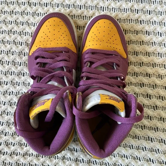 NIKE AIR JORDAN 1 Retro High OG Brotherhood Purple and Yellow Sneakers | 4.5Y