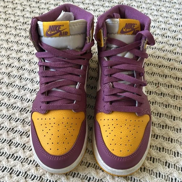 NIKE AIR JORDAN 1 Retro High OG Brotherhood Purple and Yellow Sneakers | 4.5Y