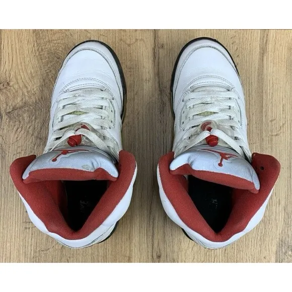 Nike Air Jordan 5 Retro Mid Fire Red Silver Tongue Sneakers 5Y White 440888-102