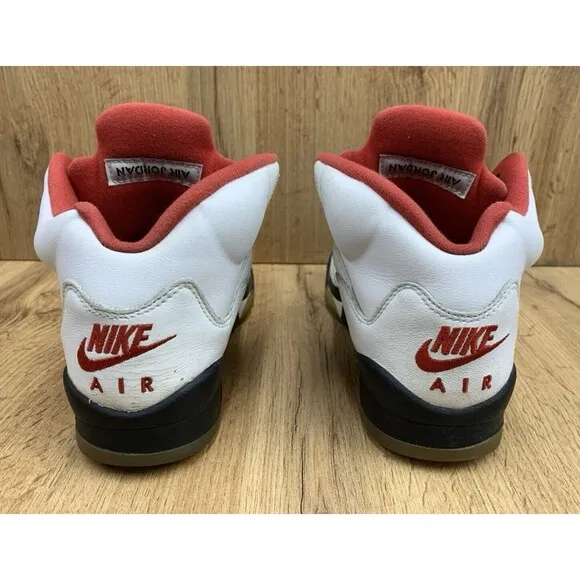Nike Air Jordan 5 Retro Mid Fire Red Silver Tongue Sneakers 5Y White 440888-102