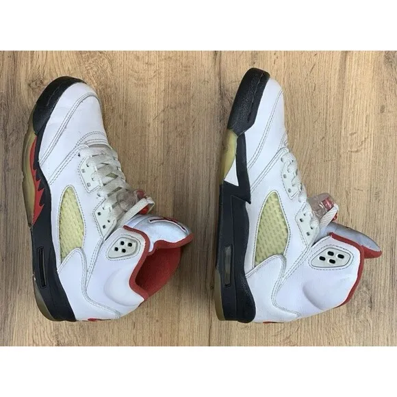 Nike Air Jordan 5 Retro Mid Fire Red Silver Tongue Sneakers 5Y White 440888-102