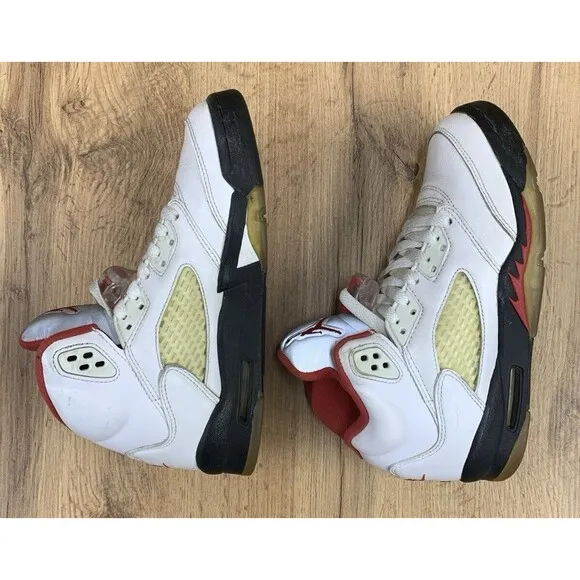 Nike Air Jordan 5 Retro Mid Fire Red Silver Tongue Sneakers 5Y White 440888-102