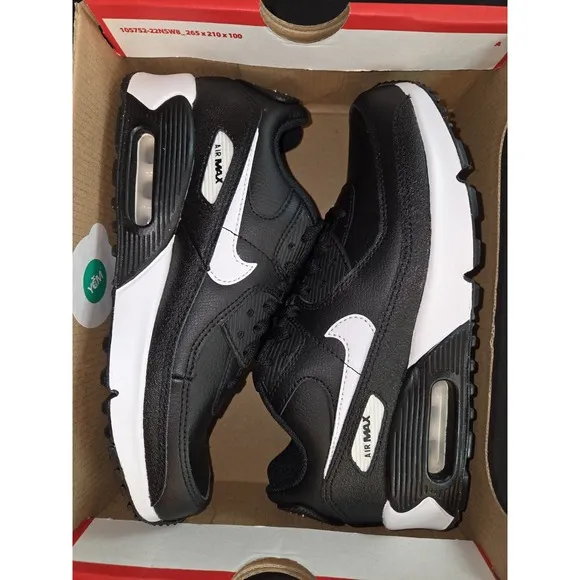 Nike Air Max 90 Black White Leather Shoes CD6864-010 Youth Size 5Y BRAND NEW!
