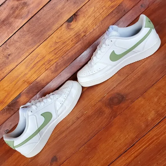 Nike Court Vision Low Shoes Men 9.5 White Oil Green Sneakers FD0781-100