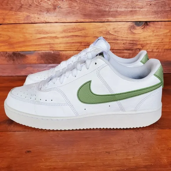 Nike Court Vision Low Shoes Men 9.5 White Oil Green Sneakers FD0781-100