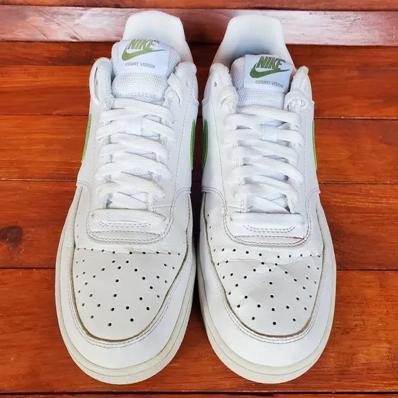 Nike Court Vision Low Shoes Men 9.5 White Oil Green Sneakers FD0781-100