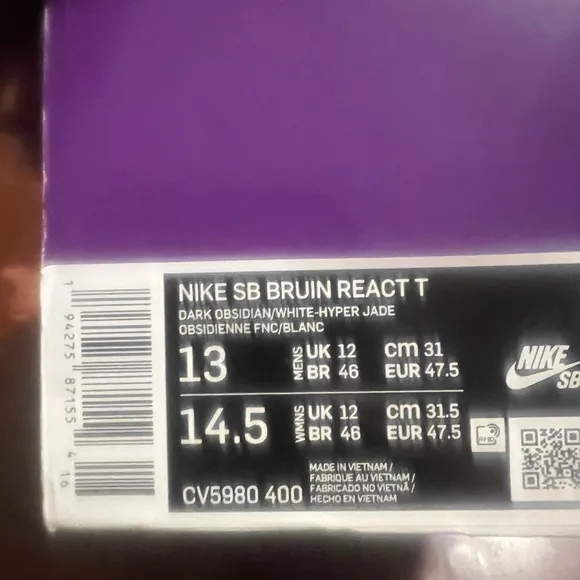 Nike SB Bruin React T new men size 13 dark blue and white authentic